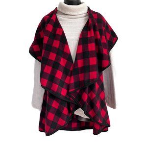 Chances R Buffalo Plaid Sleeveless Cardigan Shawl (OS)